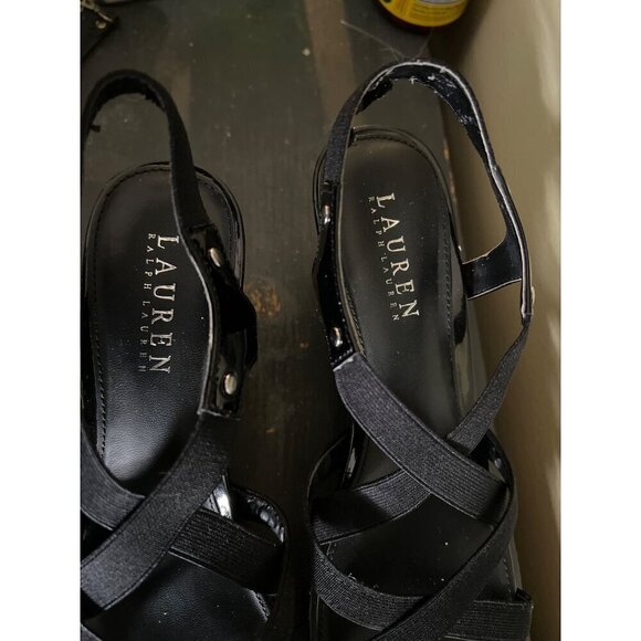 Lauren Ralph Lauren Black Strappy Wedge‎ Sandals Size 8B - Picture 5 of 7